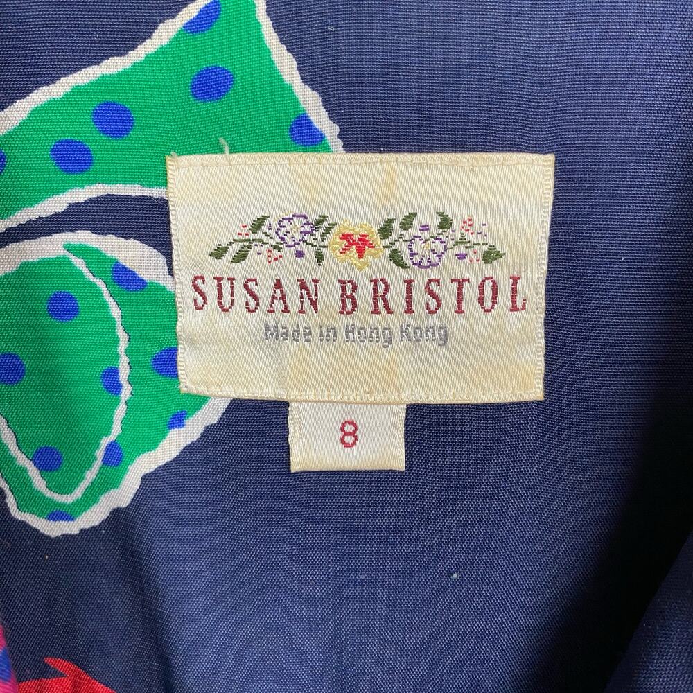 Susan Bristol Vintage Two Piece Blue&Multi Bow Print Blouse&Skirt Sz.8 - Picture 12 of 14